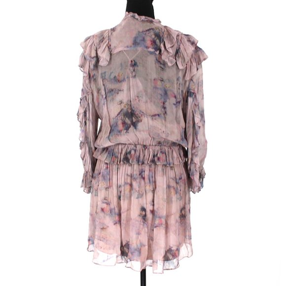 IRO Banon Dress Ruffle Trim Dress 40 Mauve Floral Print Crepe Pleat Mini Medium - Picture 7 of 9